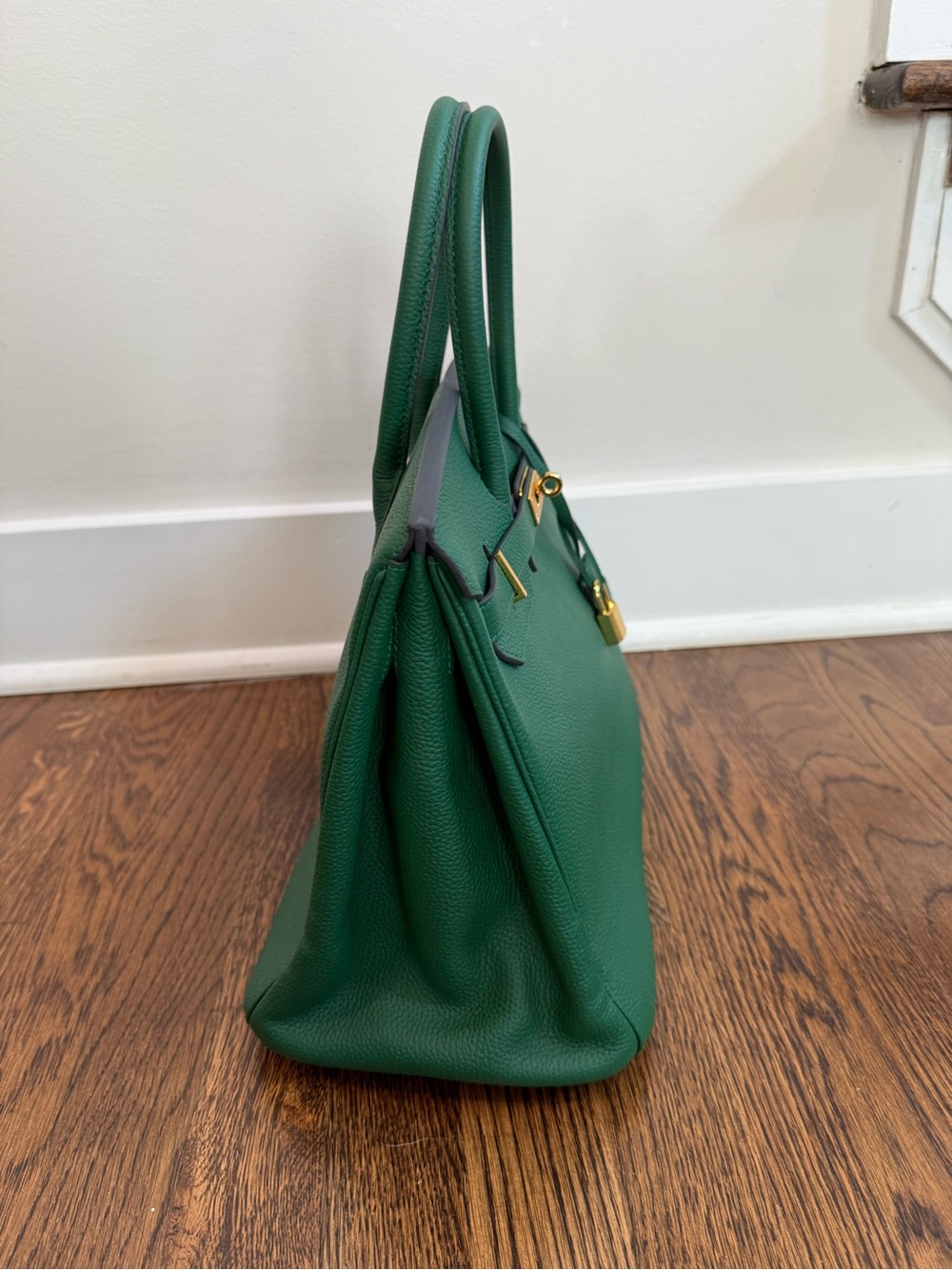 Emerald Leather, 35cm Top-Handle Satchel with Gold Hardware - Picture 6 of 7